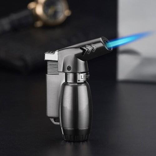 Camping Kitchen BBQ Lighter Windproof Cigar Torch Jet Blue Flame Metal Butane Lighter Flame Lock Adjustable Gadgets For Men