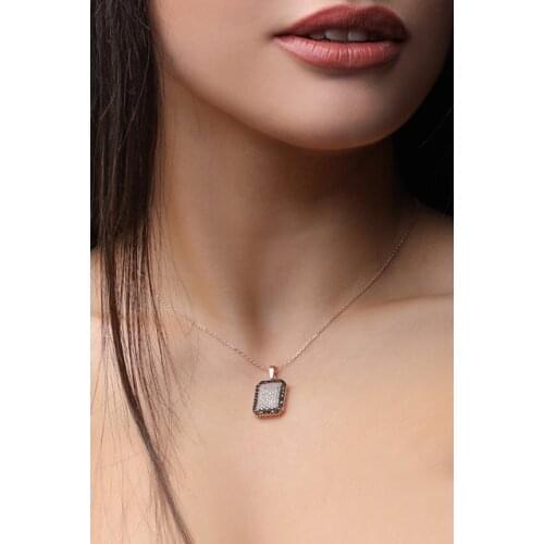 Silver Zircon Stone Tablet Design Necklace