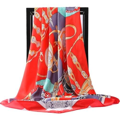 Fashion Silk Scarves for Women Print Foulard Satin Square Shawls 90*90 Bandana Luxury Brand Large Head Hijab Scarfs For Ladies
