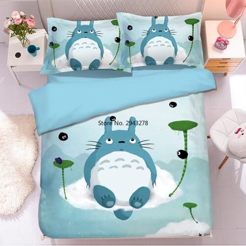3D Popular Anime Totoro Bedding Set Comforter Bedding Sets Cute Duvet Covers Bedclothes Bed for Kids Linen Cartoon Bedding Sets