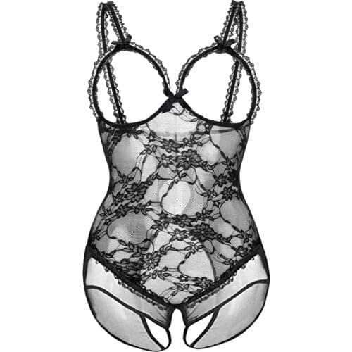 Sexy See Through Women Slip Femme Intimate Plus Size Underwear Lace Bodysuits Hollow Out Nightgown Sleepwear Porno Temptation