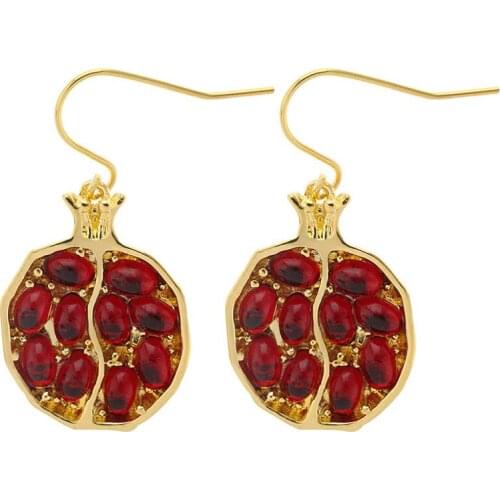 1 Pair Red Pomegranate Earrings Gold Color Round Garnet Drop Earring For Women Girls Dangle Earrings Gift Fashion Jewelry