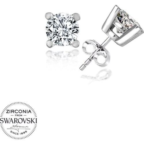 Silverlina Silver Swarovski Zirconia Cubic Zirconia Solitaire Earrings