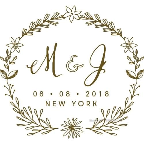 Flowers Wedding Sign Groom & Bride Initials Design Wedding Board Mirror Decals Stickers Creative Floor Decor Wallpapers LC1249