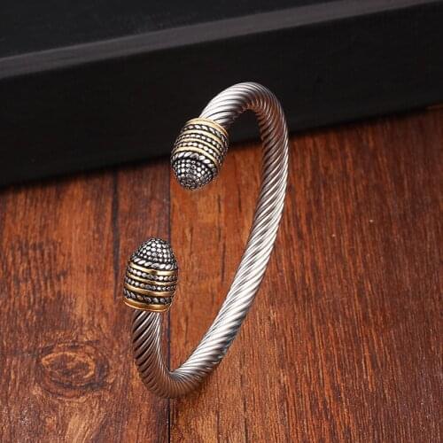 Vintage Unique Braided Open Fashion Cuff Stainless Steel Bangles Men Male Pulseira masculi Classic Sporty Charm Bracelets