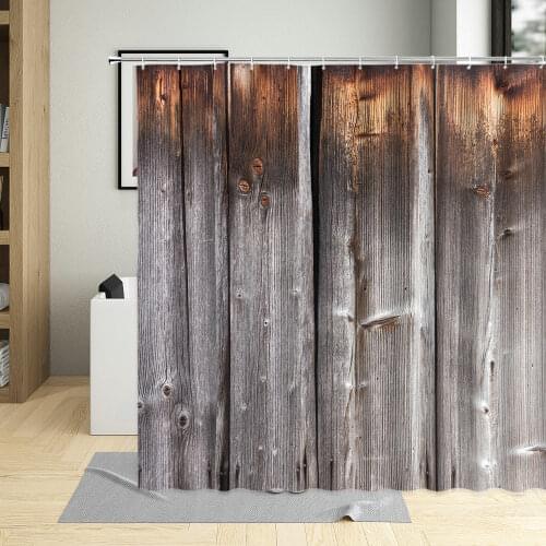 Vintage Design Wooden Door Texture Printing Pattern Bathroom Screens Partition Home Shower Curtain Polyester Washable With Hook