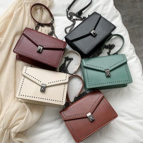Women Leather Female Fashion Shoulder Simple Bags Chain Rivet Crossbody Bag