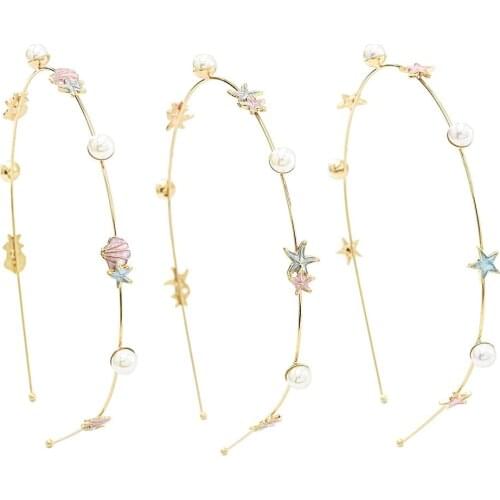 Fashion Spring Summer Starfish Shell Headband For Women Korean Style Simulated Pearl Hairband Hair beach wedding Jewelry Accesor