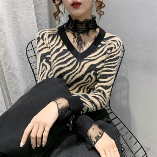 Zebra pullovers female new winter brim thickening render unlined upper garment knitting coat of cultivate morality