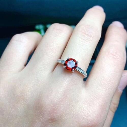 Fashion Simple round Natural red garnet gem Ring Natural gemstone Ring 925 Sterling Silver womens wedding office Ring Jewelry