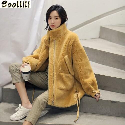 Boollili Sheep Shearing Real Fur Coat 100% Wool Jacket Women Autumn Winter Coat Women Clothes 2020 Korean Fashion Fur Top