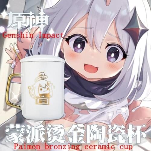 2021 new game Genshin Impact character Paimon bronzing ceramic cup anime surrounding mark spoon with lid birthday gift