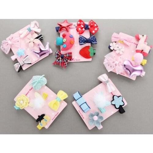 50sets/lot Cartoon 6pcs Hairpins Set Toddlers Kids Children Fabric Bow SAFE Barrettes Hairwear Accessories Headwear Mixorder