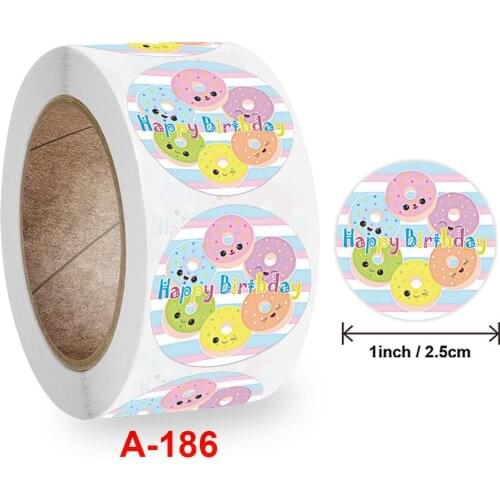 500pcs 1inch Donut Party Birthday Stickers Sweet Happy Birthday DIY Decoration Seal Label Stickers Party Favor Packing