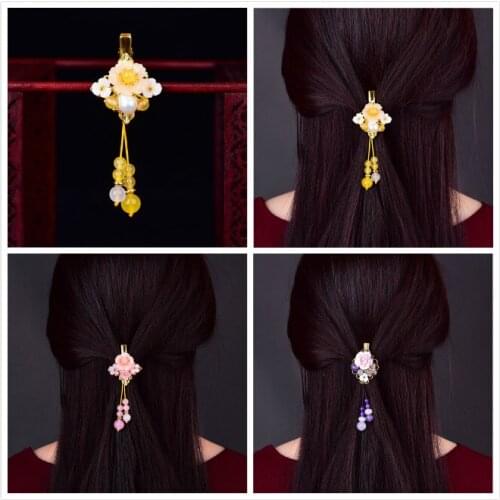 9MM Freshwater Pearl Yellow Synthetic Flower Hairpins Translucent Powder Crystal Barrettes Retro Purple Butterfly Hair Jewelry