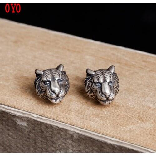925 sterling silver king earrings domineering punk stereo tiger head forest king retro earrings