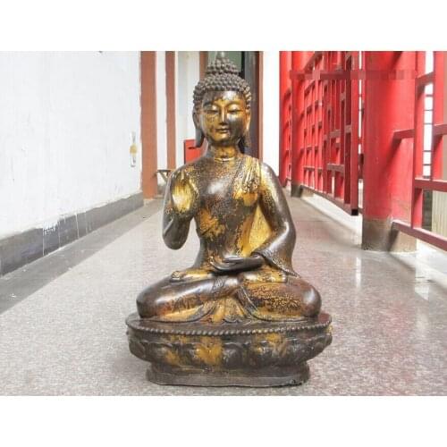 Free shipping S2245 22" Tibet old vintage Bronze gilded Statues hand signal Shakyamuni Buddha