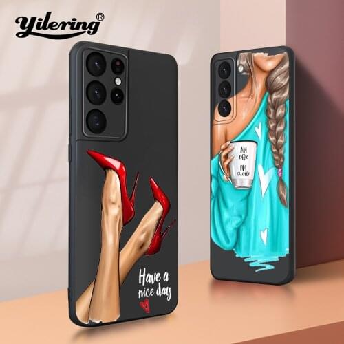 Fashion Coffee Girl High Heels Mobile Case for Samsung Galaxy S21 S20 S10 Plus S10 E S10 Lite Note 10 20 Plus Ultra Case Cover