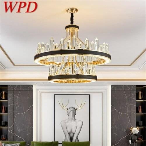 WPD Chandelier Crystal Pendant Lamp Postmodern Home LED Leather Light Fixture for Living Dining Room