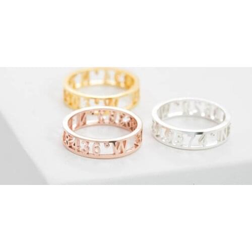 Dainty Personalized Stainless Steel Custom Roman Date Numerals Ring Gold Color Fashion Couple Jewelry Bijoux Wedding Gifts BFF