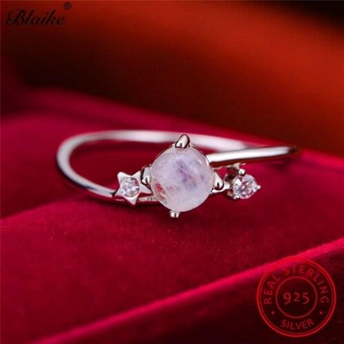 925 Sterling Silver Rings For Women Dainty Small Star Moonstone Ring Wedding Bands Minimalist Thin Ring Band Zircon Jewelry