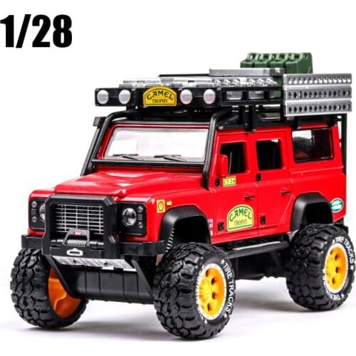 1/28 Diecasts Toy Vehicles Defender Camel Trophy Car Model Pull Back Sound Light Collection For Children Gift Free Shipping