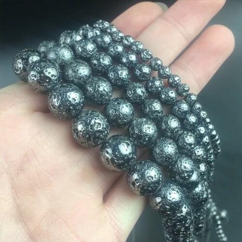 Round Natural Black Volcanic Lava Stone Beads Loose Spacer Beads For Jewelry Making DIY Bracelet Necklace Charms 15'' 4/6/8/10mm