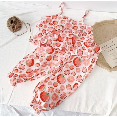 Summer Girls' Clothing Sets Fashion Fruit Print Suspender Top+ Bloomer Pants 2PCS Suits Baby Kids Outfits Suit Children Clothing