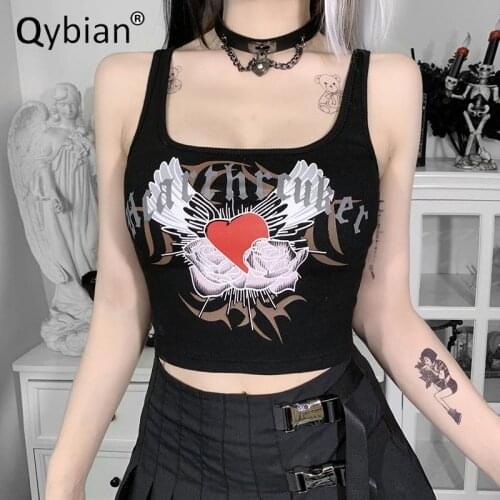 Love Wing Print Sexy Tank Top Vest Cute Tops Hot Short Gothic Crop Top Femme Woman Clothes Top Femme Crop Tops
