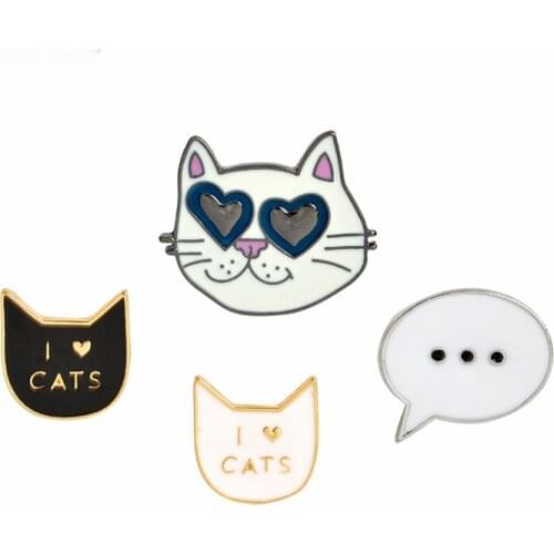 Meow Meow Cool Black White Cat Sunglasses Dialog Box Brooch Button Pins Jeans Pin Badge Cartoon Animal Jewelry Gift Wholesale