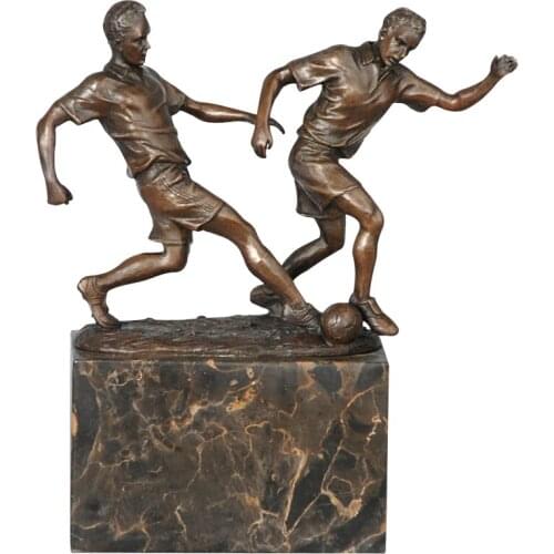 Male Playing Football Bronze Sculpture Men Soccer Statue Modern Sport Figurine Art Study Office Table Decor