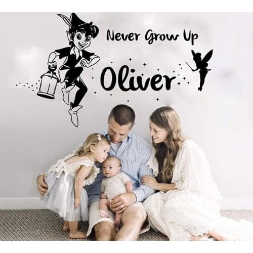 Custom Name Peter Pan Never Grow Up Wall Stickers Kids Room Nursery Personalized Little Prince Inspirational Quote Wall Decal