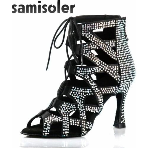 Samisoler 2019 New Latin Dance Shoesballroom latin dance shoes Pink Rhinestone Ballroom Shoes latce Shoes