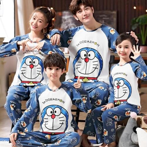 New Autumn Cute Cartoon Parent-Child Pajamas For Boys Girls Children Pure Cotton Long Sleeve Home Wear Kids Clothes Casual