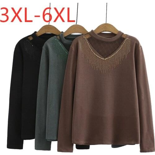 New Ladies Autumn Winter Plus Size Basic Tops For Women Large Long Sleeve Elastic Slim Brown Thick T-shirt 3XL 4XL 5XL 6XL