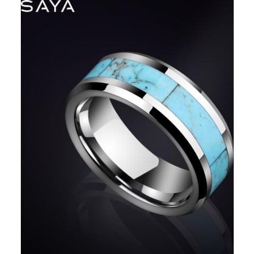 Tungsten Carbide Wedding Rings Band High Polished Inlay Blue Stones with Free Gift Box, Free Shipping, Customized