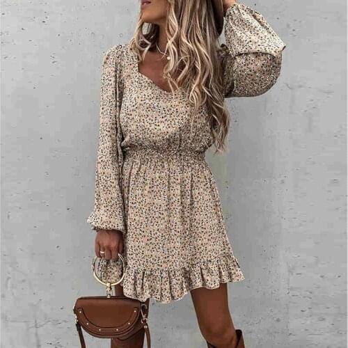 Autumn Long Sleeve Floral Mini Dress Women Casual Square Collar Print Clothes Fashion Slim Short New Ladies Dresses 2020 Spring