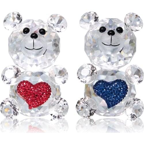 H&D 2PCS Cut Crystal Loving Cute Bear Animal Figurine Collection Glass Ornament Home Wedding Decor Birthday Gifts (red & blue)