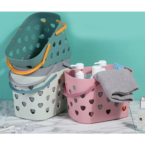 Portable Shower Caddy Tote Heart Shaped Hollow Plastic Storage Basket with Handle Box Organizer Bin for Bathroom Pantry