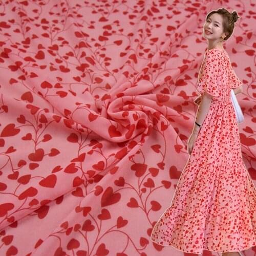 50*150cm Sweet Pink Love Flower Branch Chiffon Yarn Fabric Micro-transparent Dress Girls Clothing Handmade DIY Fabric