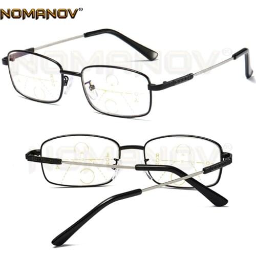 Memory Temple Full-rim Rectangle Frame Retro Men Women Progressive Multifocus Reading Glasses Add 75 100 125 150 175 200 to 400