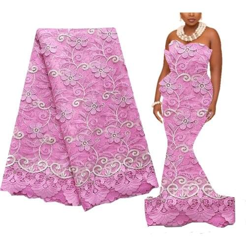 Pink Embroidery Nigerian Lace Fabric 2021 High Quality Guipure Cord Lace 2022 Mesh Tulle Wedding French African Lace Fabric 2021