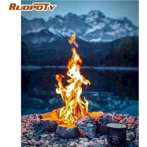 RUOPOTY Framed Painting By Numbers Kits For Adults Children Handmade 40x50cm Framed Fire Landscape Picture Home Decor Photos