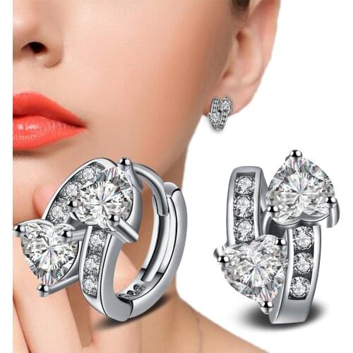 Stud Earrings Sweet Double Heart Silver color Plated Earrings For Women Earings Fashion Jewelry Small Round Star Brinco Earing