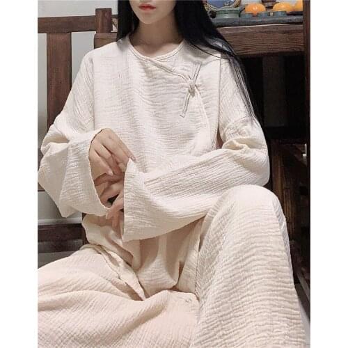 Season 2020 small warm Art double soft loose comfortable cotton home clothes suit soft beige 526