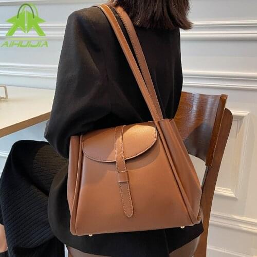 Retro Solid Color Shoulder Bag Women High Quality Pu Leather Handbag 2021 New Luxury Designer High Female Capacity Travel Tote
