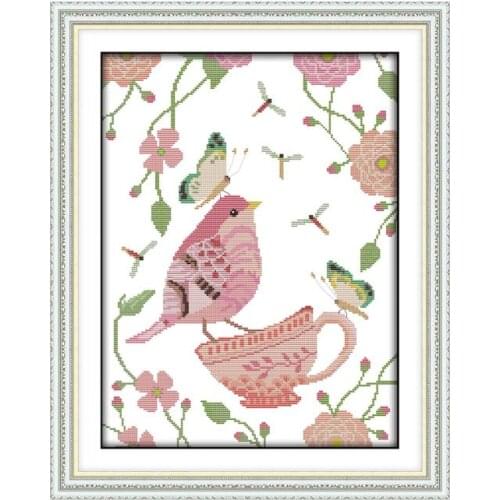 Birds' twitterandfragrance of flowerscross stitch kit aida14ct 11ctcount printedcanvas stitches embroideryDIYhandmade needlework