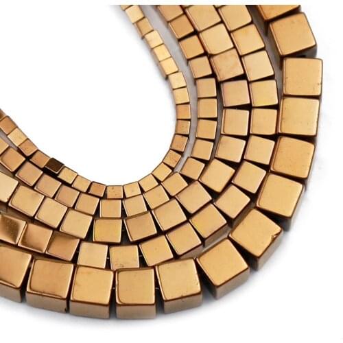 YHBZRET Square Cube Copper Hematite Natural Stone Loose Spacer Beads for Jewelry Making Diy Necklace Bracelet Findings 2/3/4/6mm