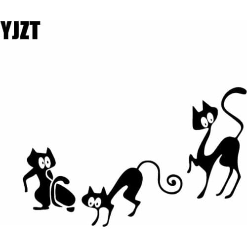 YJZT 16.6X10.3CM Funny Cat Animal Car Stickers Vinyl Decal Cat Cartoon Pattern Black/Silver C24-1683