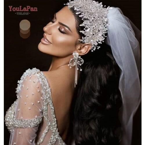 YouLaPan HP372 Princess Rhinestone Crown Wedding Bride Hair Accessories Premium Tiara Crown of the Bride Wedding Jewelry Set